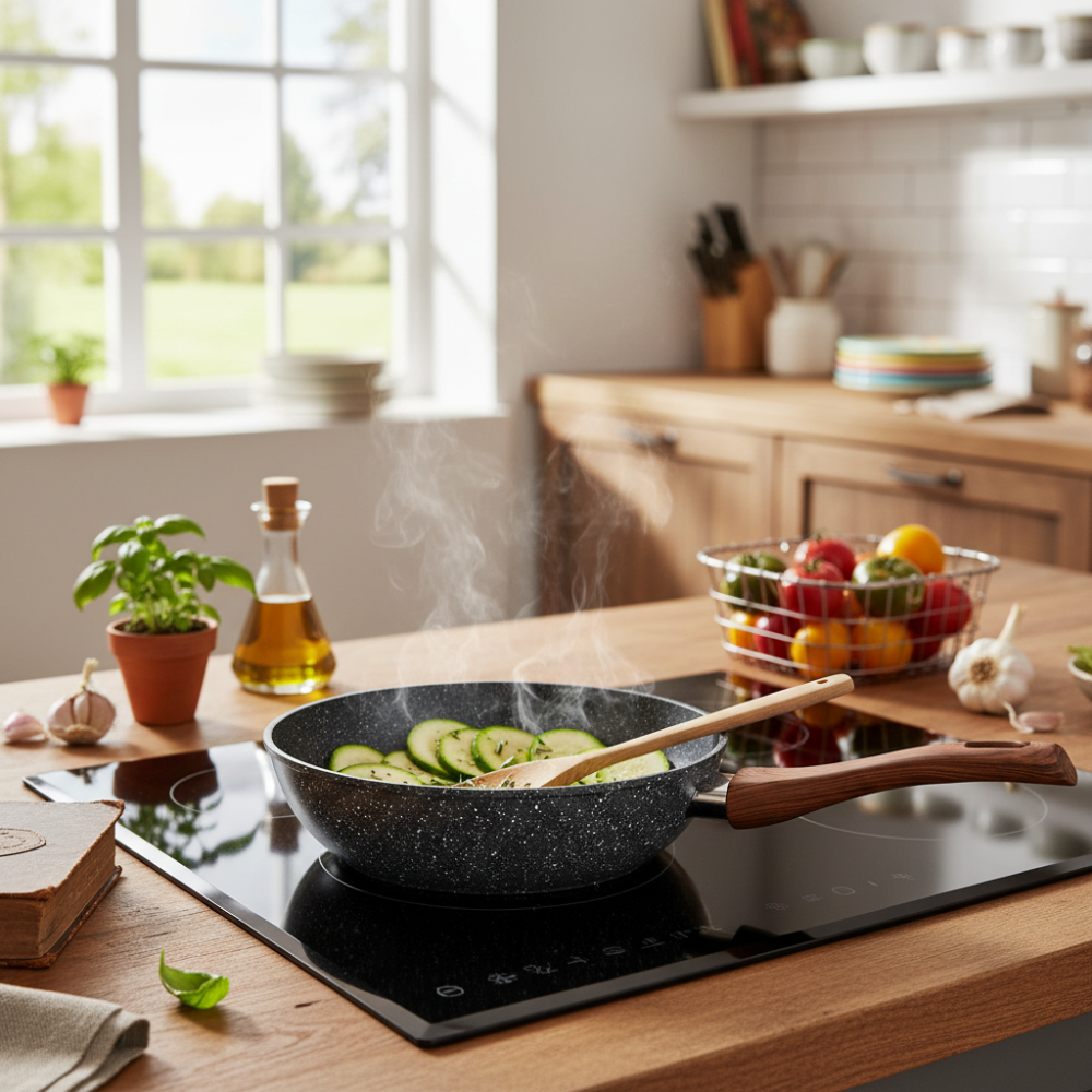 Extra thick, durable induction wok with one handle