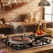 Non-stick hamburger pan, easy to handle, PFOA-free aluminum, scratch-resistant, practical, quick cooking, made in Italy