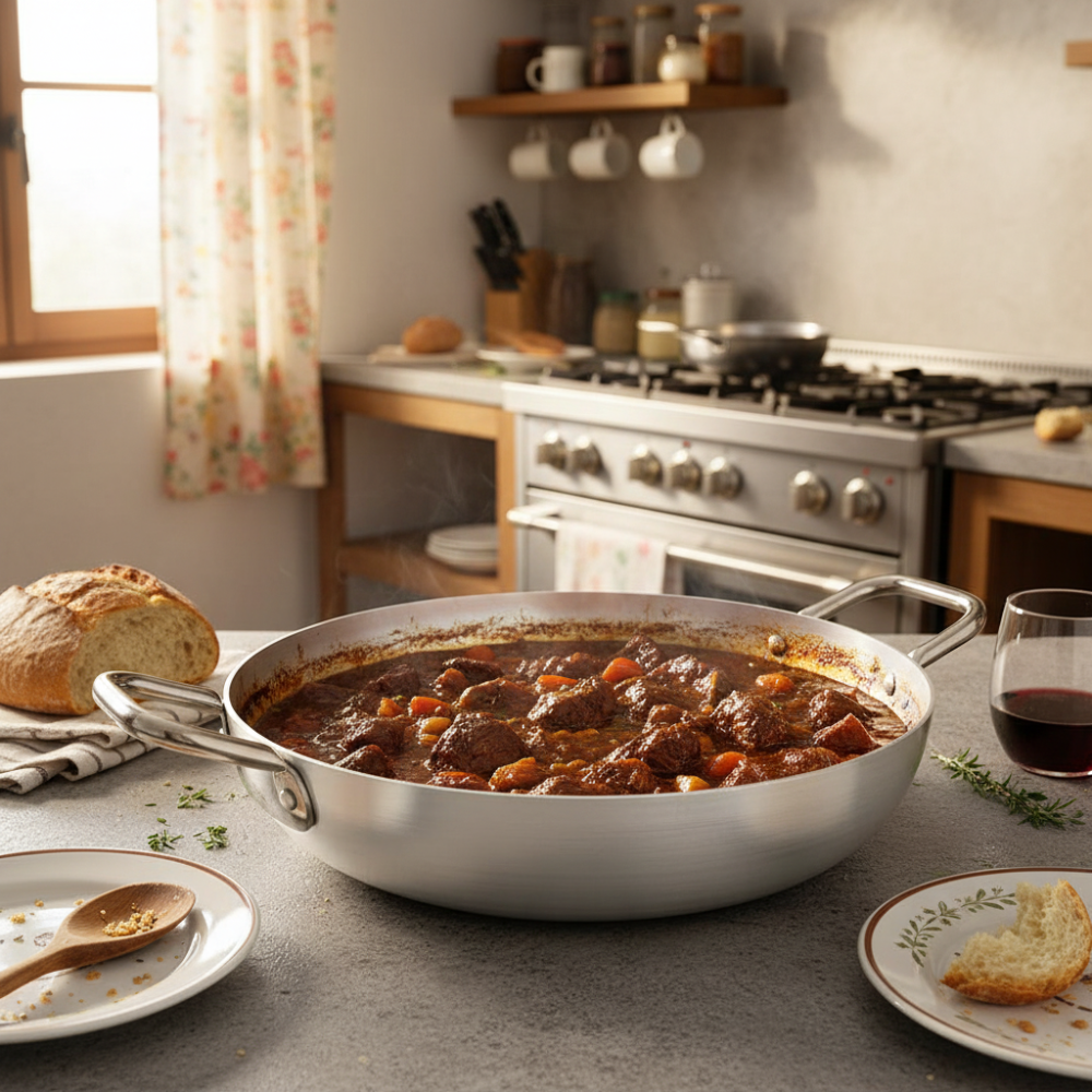 Durable, 99.5% pure aluminum professional line pan made in Italy