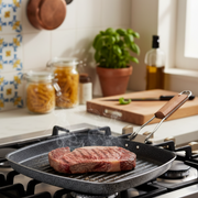 Bistecchiera Rettangolare dimensione generosa antiaderente maneggevole alluminio PFOA free antigraffio pratica cottura veloce made in italy