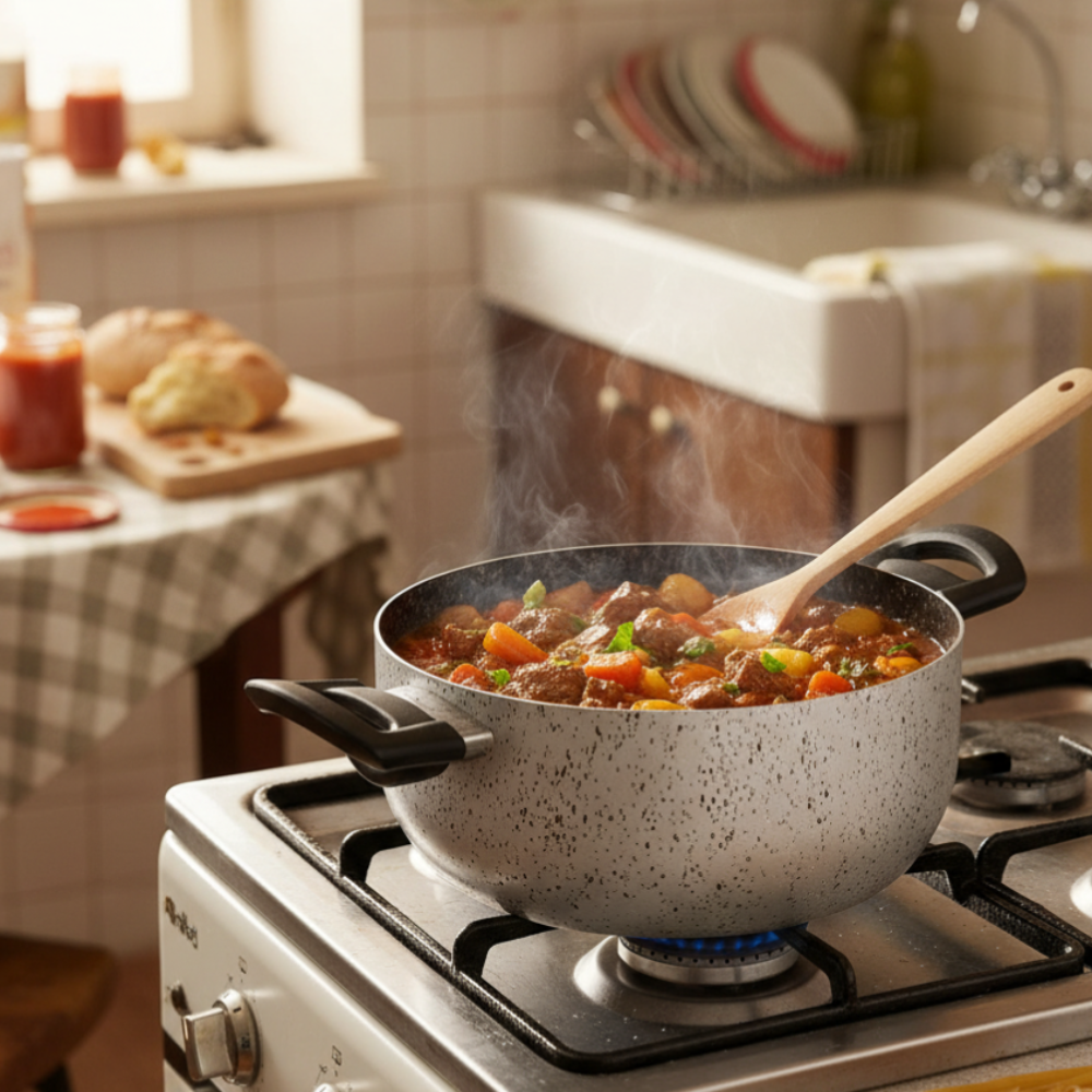 Casserole with two handles, non-stick, easy to handle, PFOA-free, scratch-resistant aluminum, practical, fast cooking, made in Italy