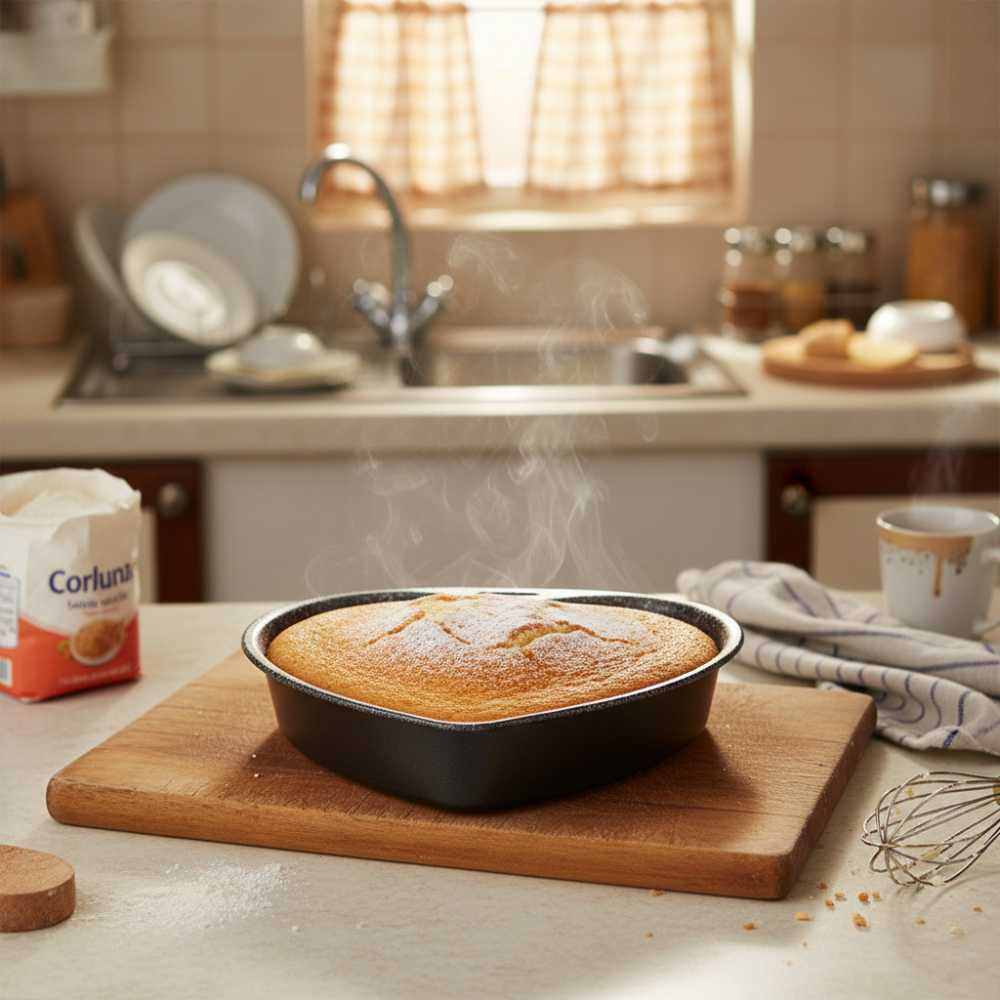 Heart-shaped non-stick 7-layer aluminum pan, PFOA-free, scratch-resistant, made in Italy.