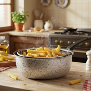 Fryer with a non-stick handle, easy to handle, PFOA-free, scratch-resistant aluminum, practical, fast cooking, made in Italy