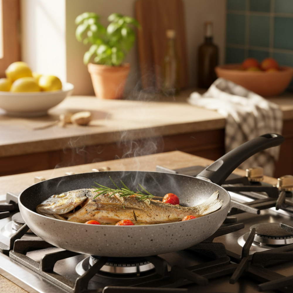 Padella antiaderente maneggevole alluminio PFOA free antigraffio pratica cottura veloce made in italy