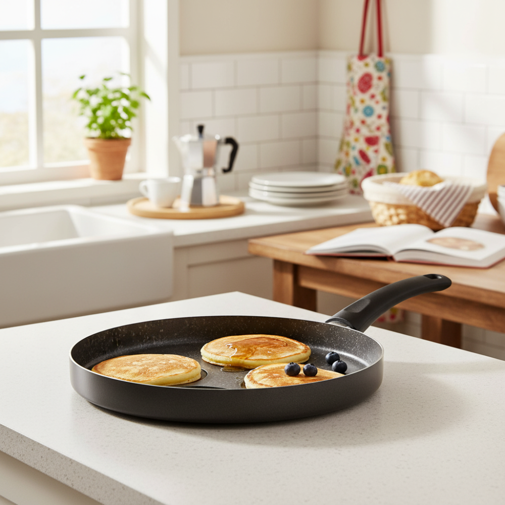 7-layer PFOA-free, scratch-resistant, non-stick aluminum pan made in Italy.