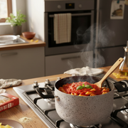 Easy-to-handle, scratch-resistant, PFOA-free aluminum non-stick pan for quick cooking, made in Italy.