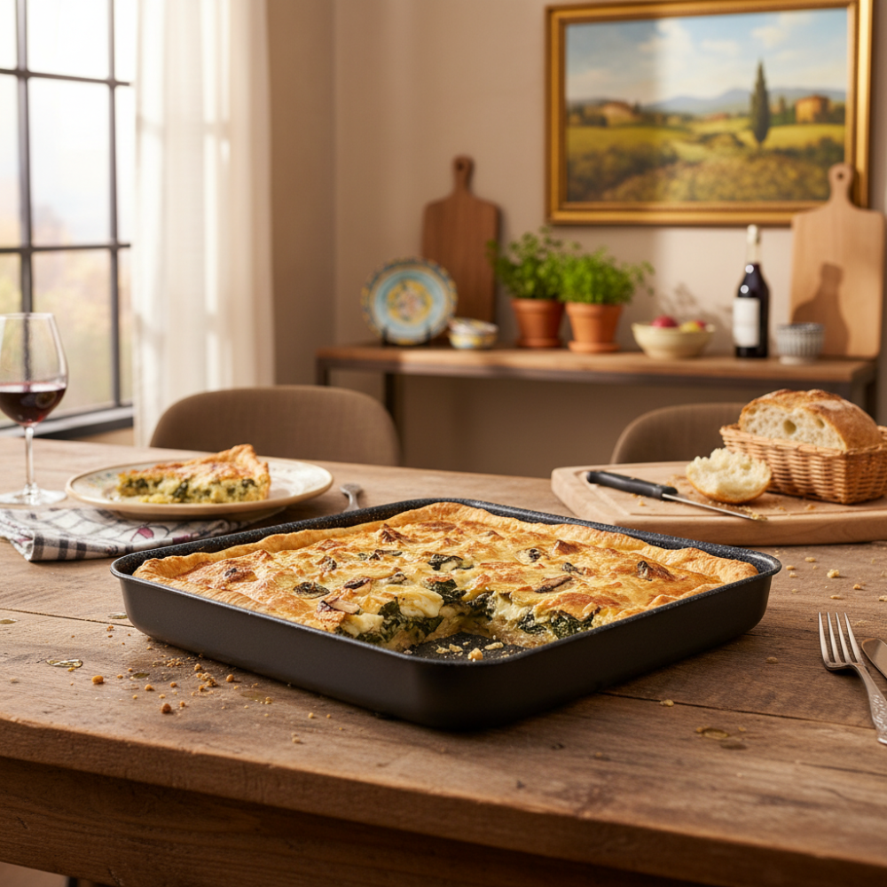 Non-stick 7-layer aluminum square baking pan, PFOA-free, scratch-resistant, made in Italy.