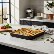Low square baking pan, non-stick, 7-layer aluminum, PFOA-free, scratch-resistant, made in Italy.