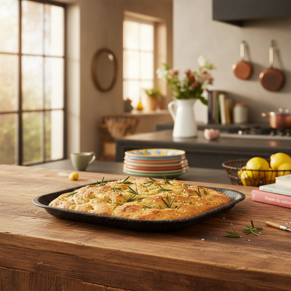 Perforated square baking tray, non-stick, 7-layer aluminum, PFOA-free, scratch-resistant, made in Italy.