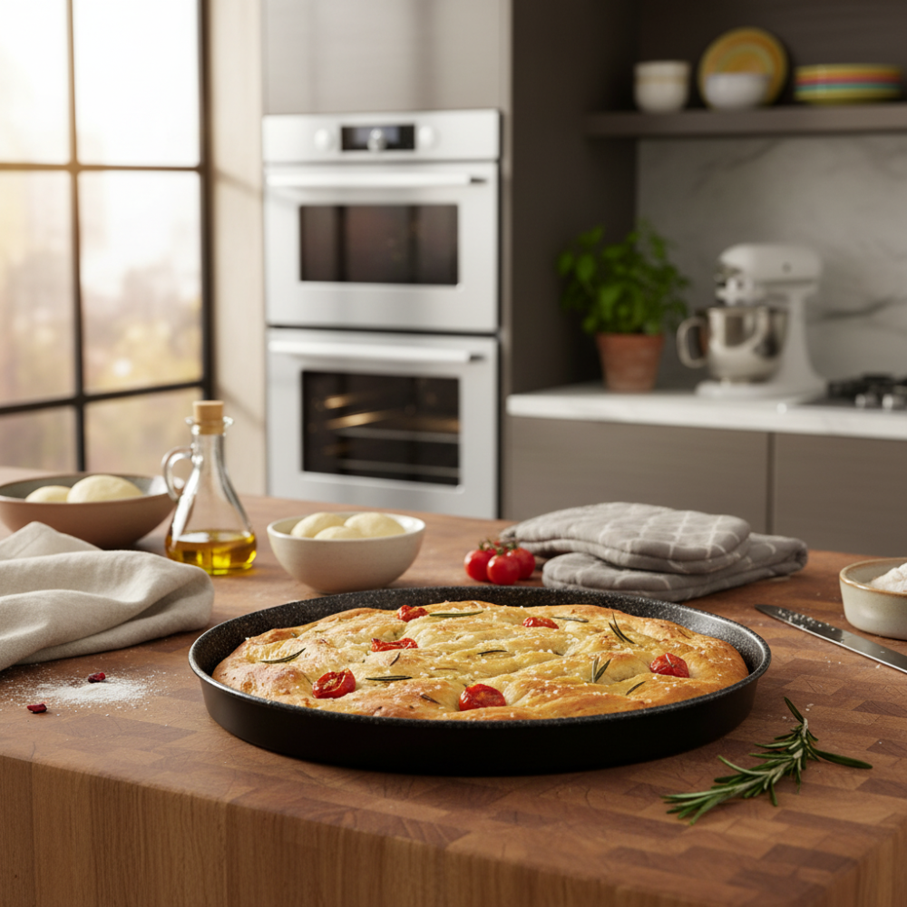 Mamù Set 2 tortiere per focaccia antiaderente alluminio 7 strati PFOA free antigraffio made in italy_2