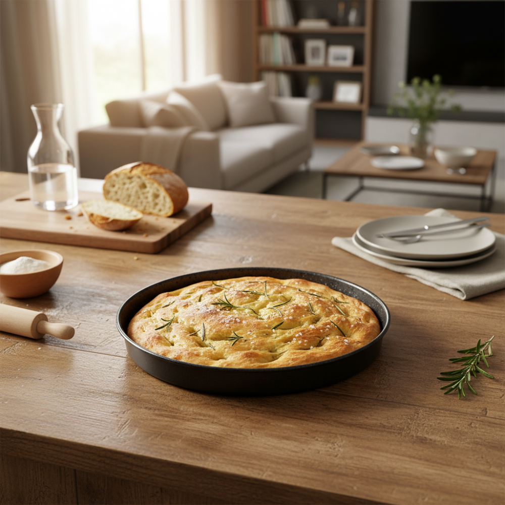 Kleine antihaftbeschichtete Focaccia-Form aus Aluminium, 7-lagig, PFOA-frei, kratzfest, hergestellt in Italien.