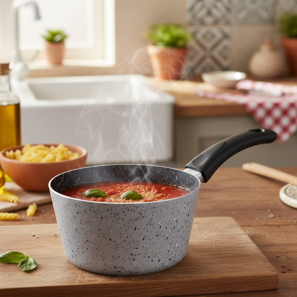 Konischer Antihaft-Topf, handlich, PFOA-freies Aluminium, kratzfest, praktisch, schnelles Kochen, hergestellt in Italien