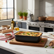 Small non-stick 7-layer aluminum baking pan, PFOA-free, scratch-resistant, made in Italy.