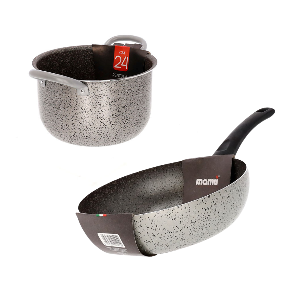 Mamù Set 2 pezzi cucinare a casa con pentola e padella antiaderenti in alluminio PFOA free made in italy_1