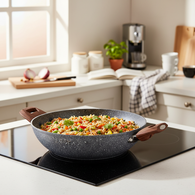 Wok ad induzione con alto spessore extra resistente con due manici